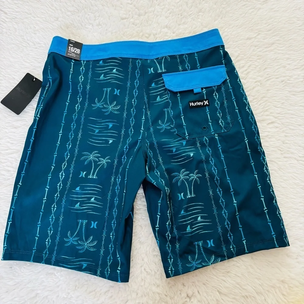 Hurley Blue Swim Shorts with Hieroglyphic Pattern size 16/28